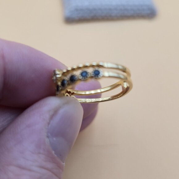 Size 7 Gold Over Sterling Silver Topaz With Onyx Gem Accents Ring A5471 - Picture 6 of 9